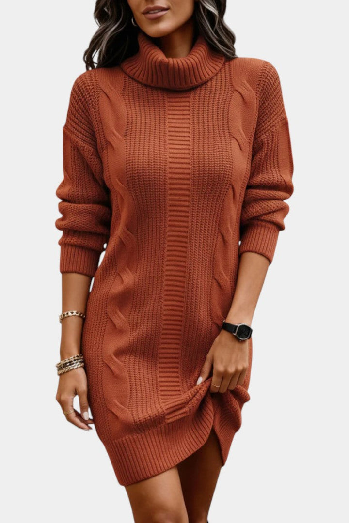 Women's roll neck jumper dress Peggy in Brick Red – front view