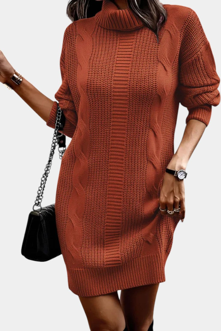Women's roll neck jumper dress Peggy in Brick Red – shoulder bag view