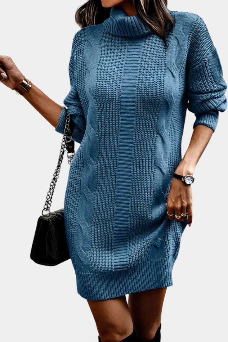 Women's roll neck jumper dress Peggy in Blue – shoulder bag view