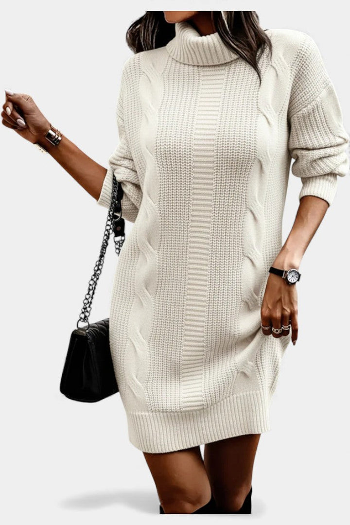 Women's roll neck jumper dress Peggy in Apricot – shoulder bag view
