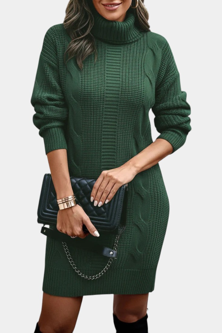Women's roll neck jumper dress Peggy in Dark Green – front view