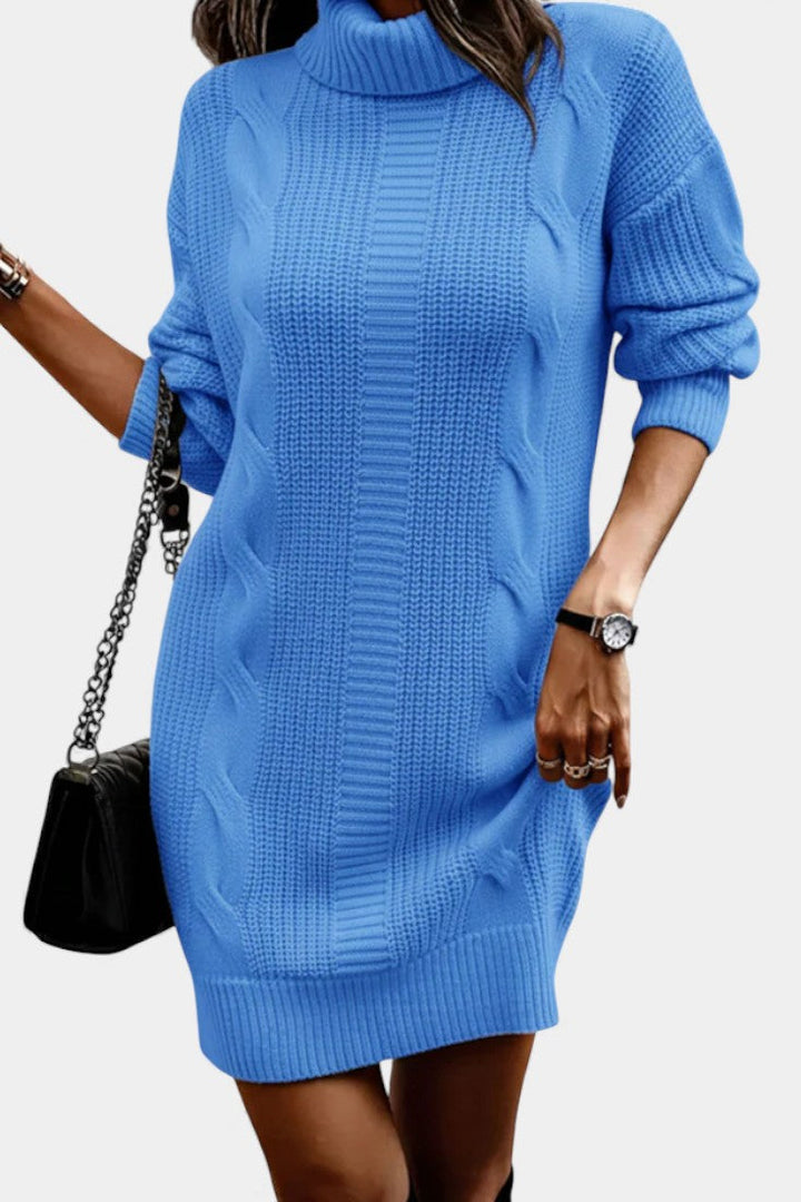 Women's roll neck jumper dress Peggy in Sea Blue – shoulder bag view