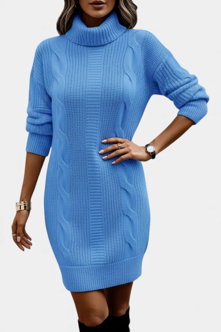 Women's roll neck jumper dress Peggy in Sea Blue – front view