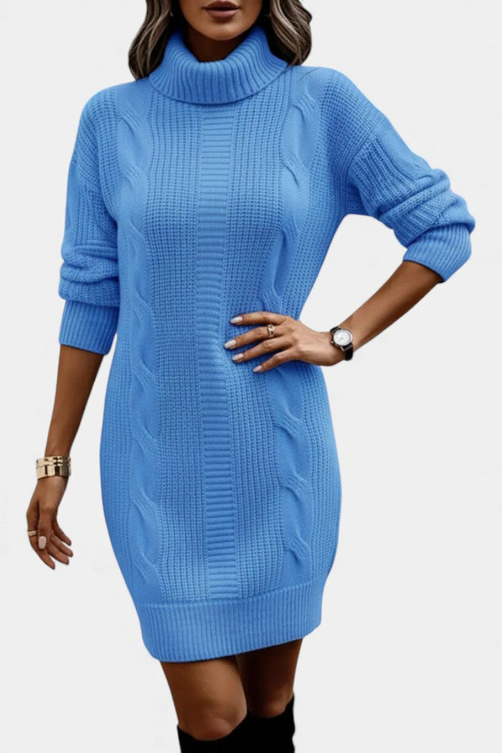 Women's roll neck jumper dress Peggy in Sea Blue – front view