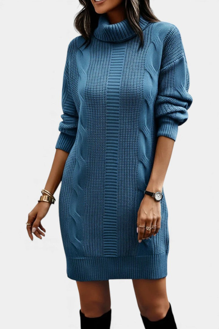 Women's roll neck jumper dress Peggy in Blue – front view