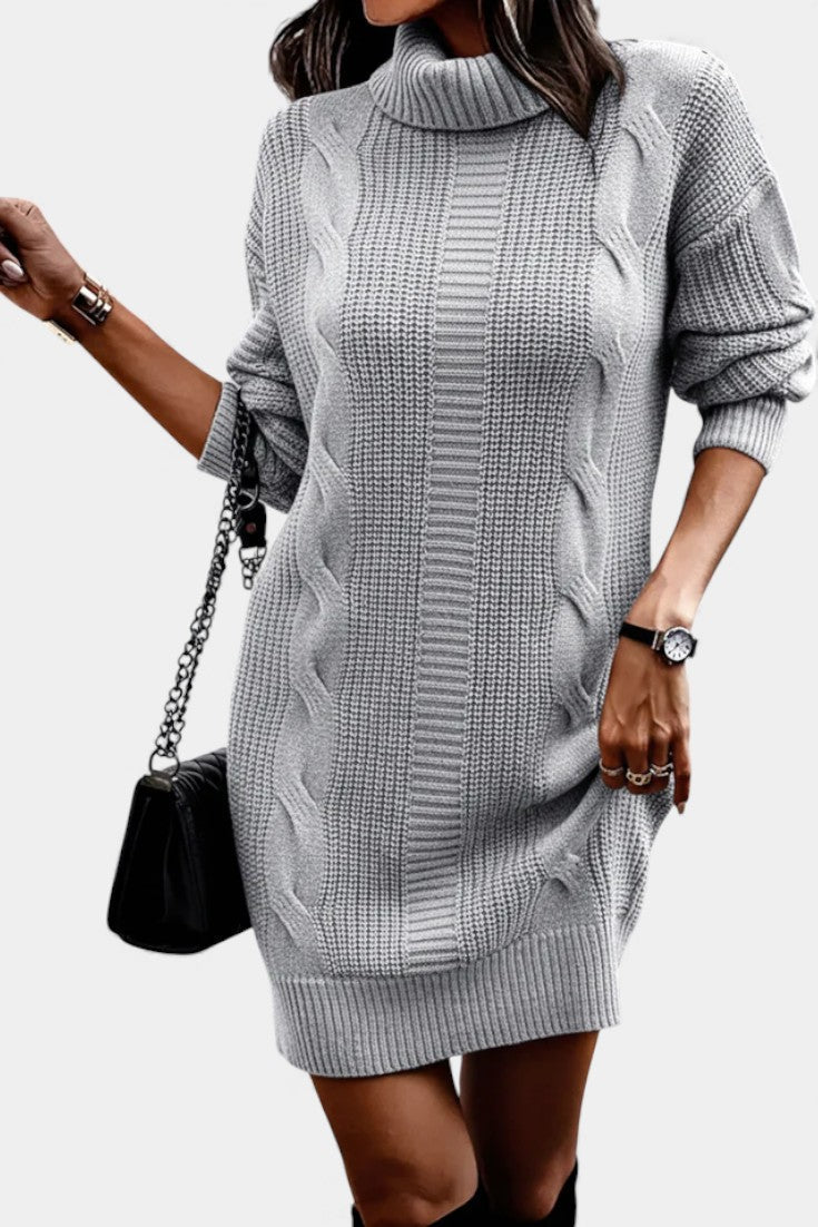 Women's roll neck jumper dress Peggy in Grey – front view