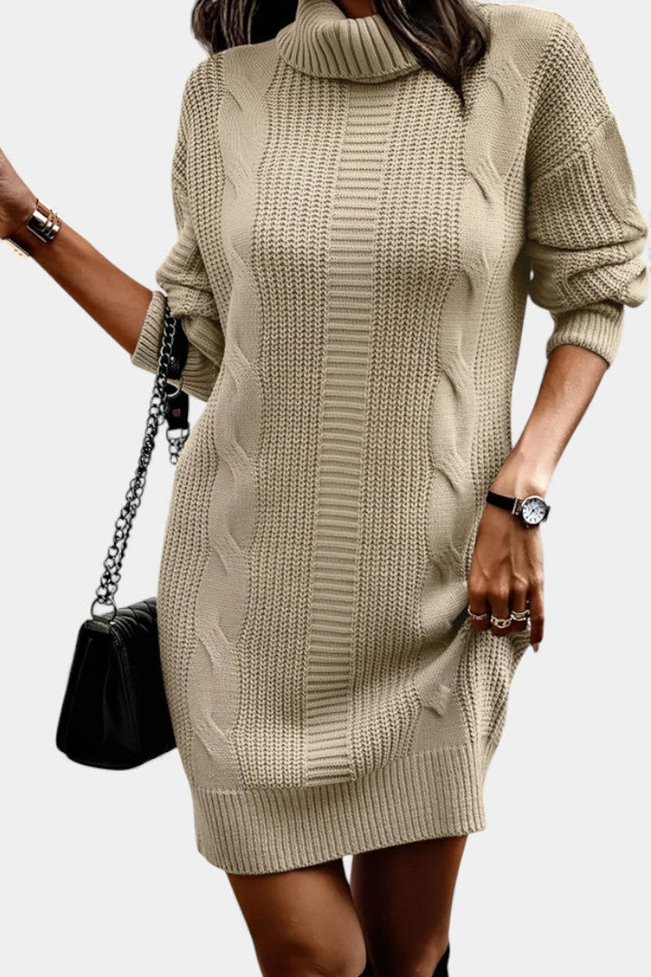 Women's roll neck jumper dress Peggy in Khaki – shoulder bag view