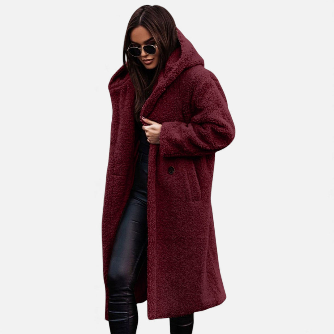 Settle women's teddy coat in Wine Red – side view