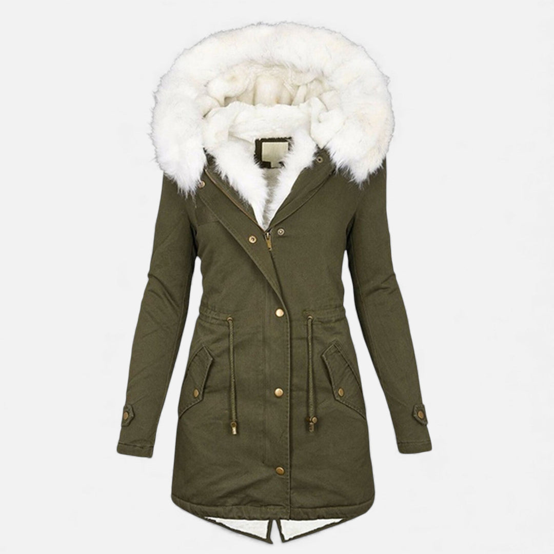 Framlingham women's hooded parka in Army Green – front view