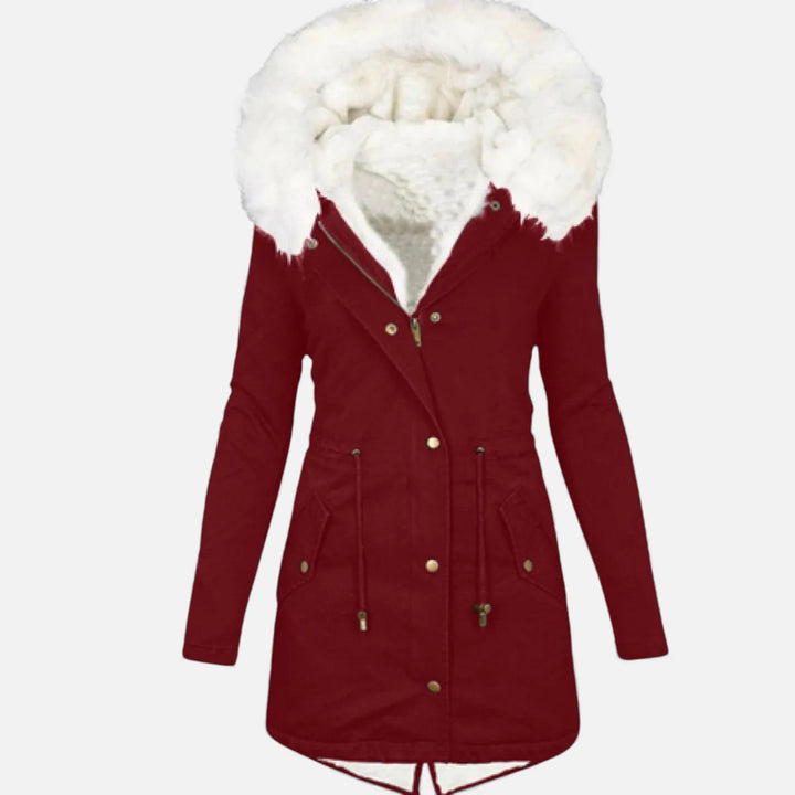 Framlingham women's hooded parka in Dark Red – front view