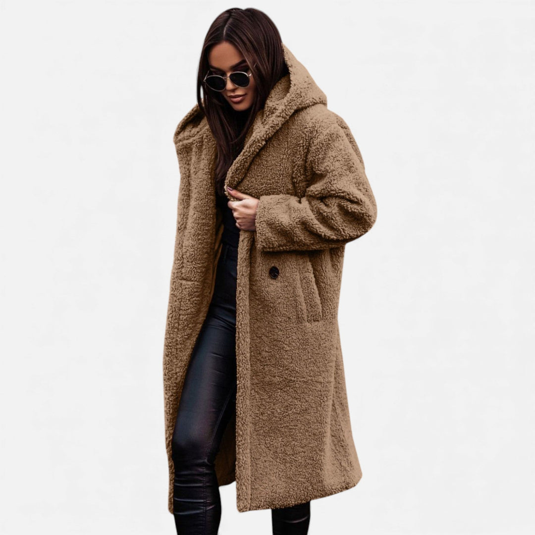 Settle women's teddy coat in Camel – side view