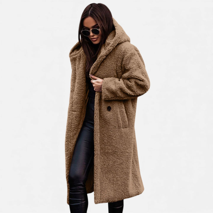 Settle women's teddy coat in Camel – side view