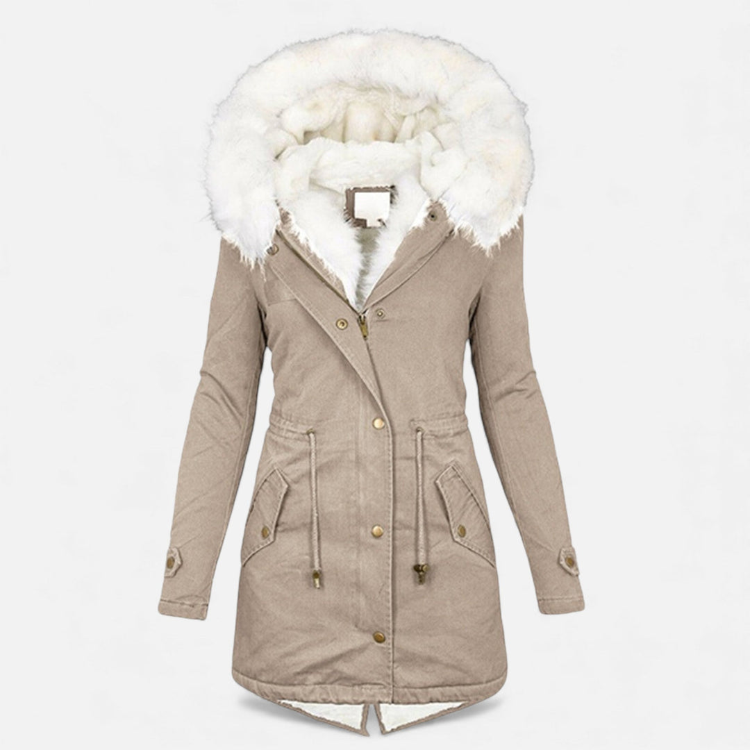 Framlingham women's hooded parka in Khaki – front view