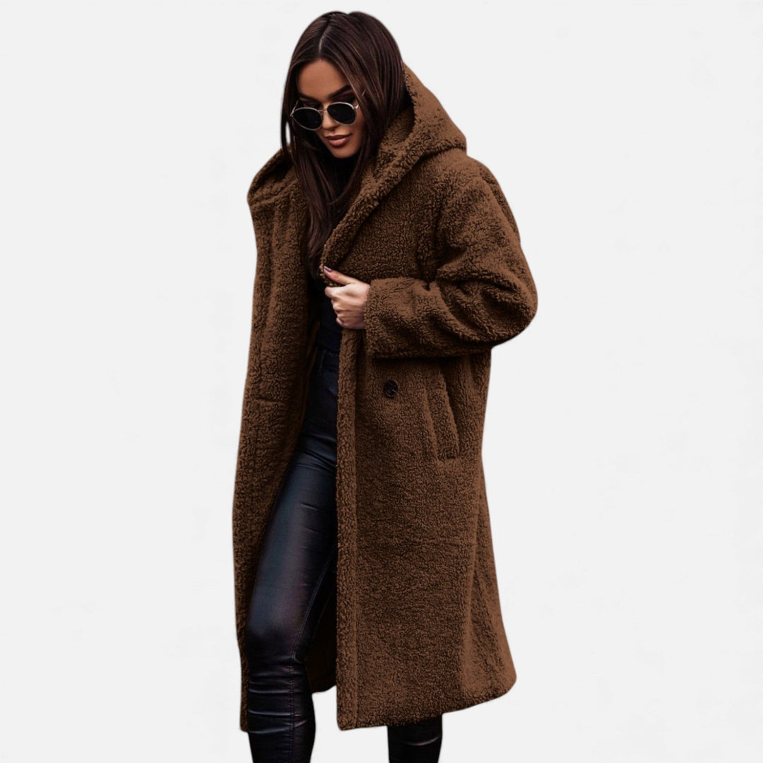 Settle women's teddy coat in Brown – side view