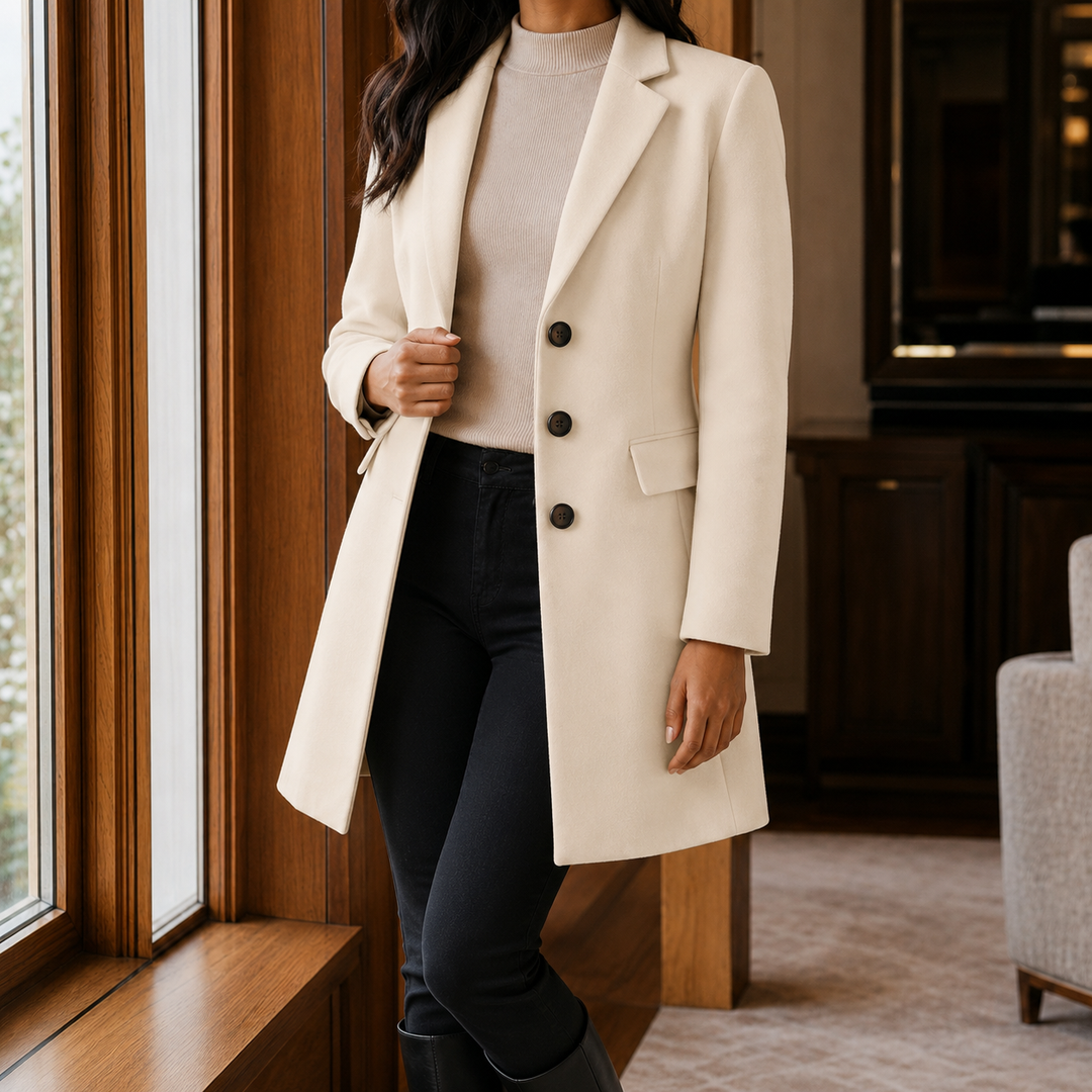 Women's Tailored Wool-Look Coat with Notch Lapels – Appleby – Ivory – front view
