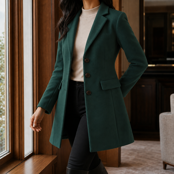 Women's Tailored Wool-Look Coat with Notch Lapels – Appleby – Green – front view