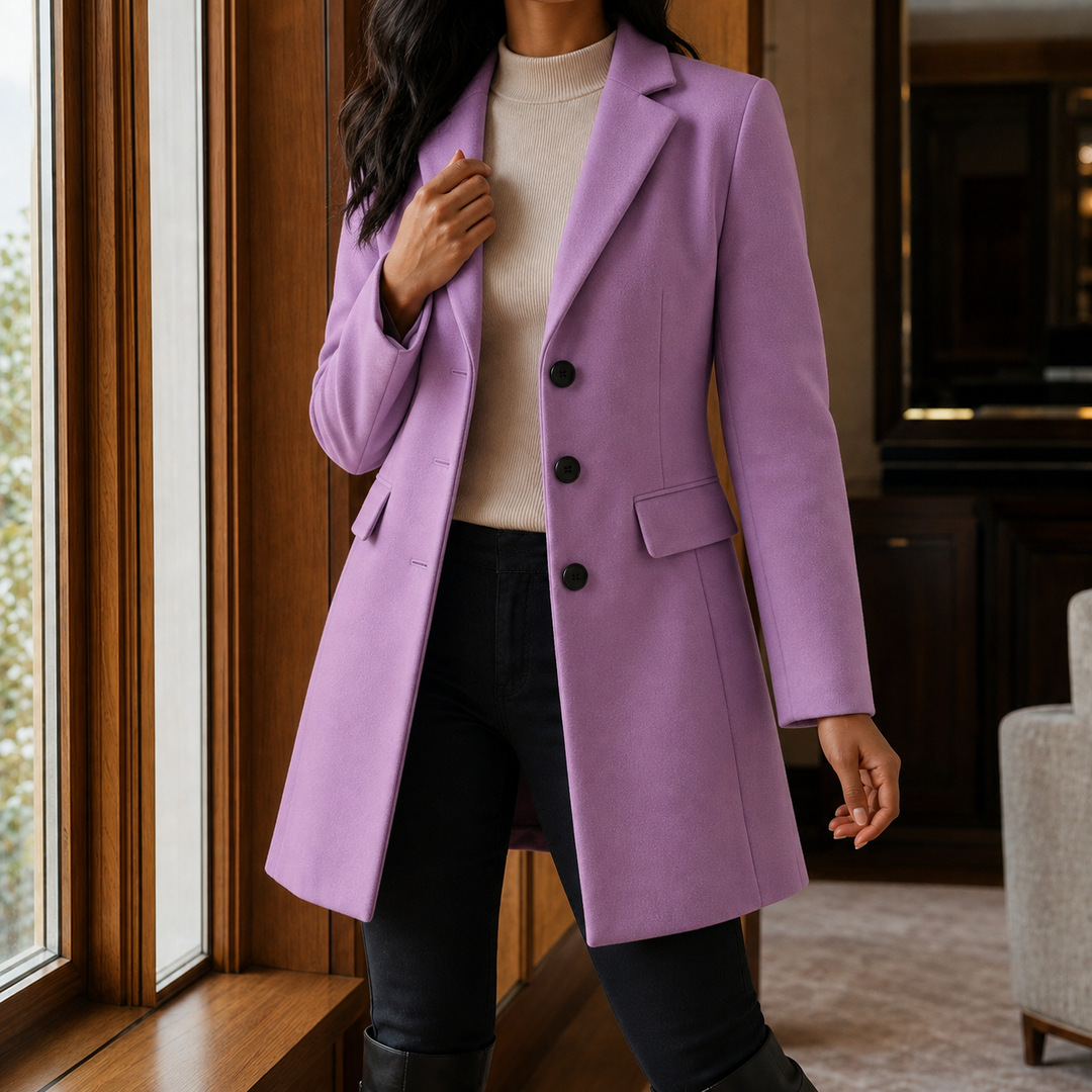 Women's Tailored Wool-Look Coat with Notch Lapels – Appleby – Lilac – front view