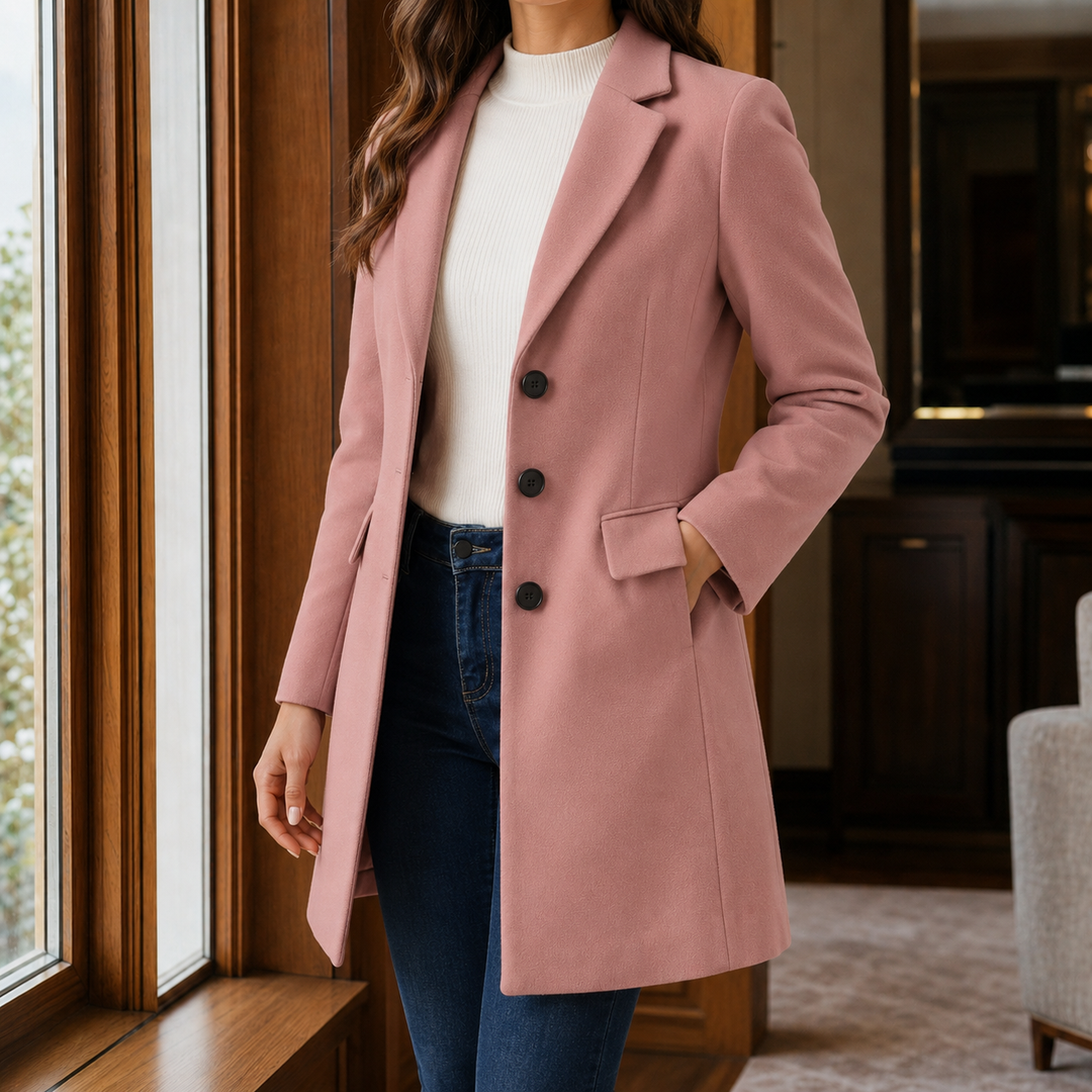 Women's Tailored Wool-Look Coat with Notch Lapels – Appleby – Dusty Pink – front view