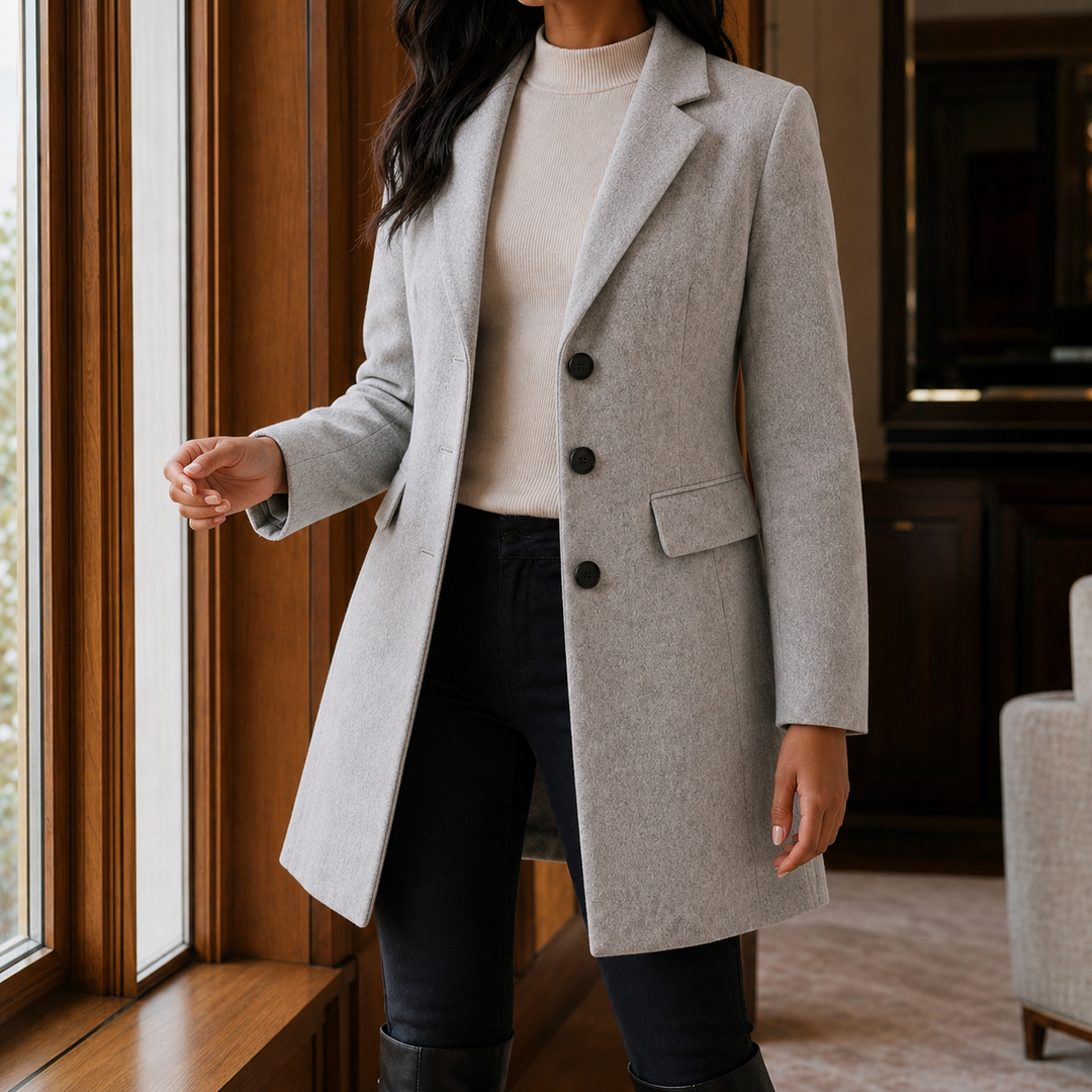 Women's Tailored Wool-Look Coat with Notch Lapels – Appleby – Grey – front view