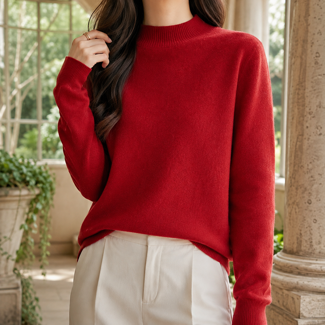 Marisa - Women's mock neck jumper in Red – front view