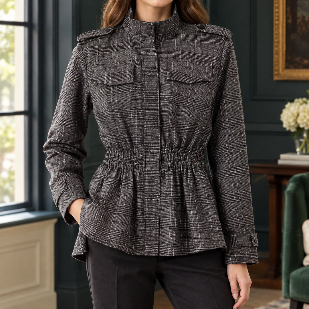 Arnside women's check utility jacket in Grey Check – front view