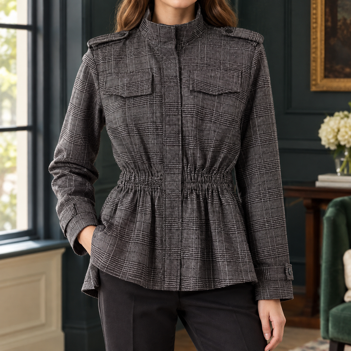 Arnside women's check utility jacket in Grey Check – front view