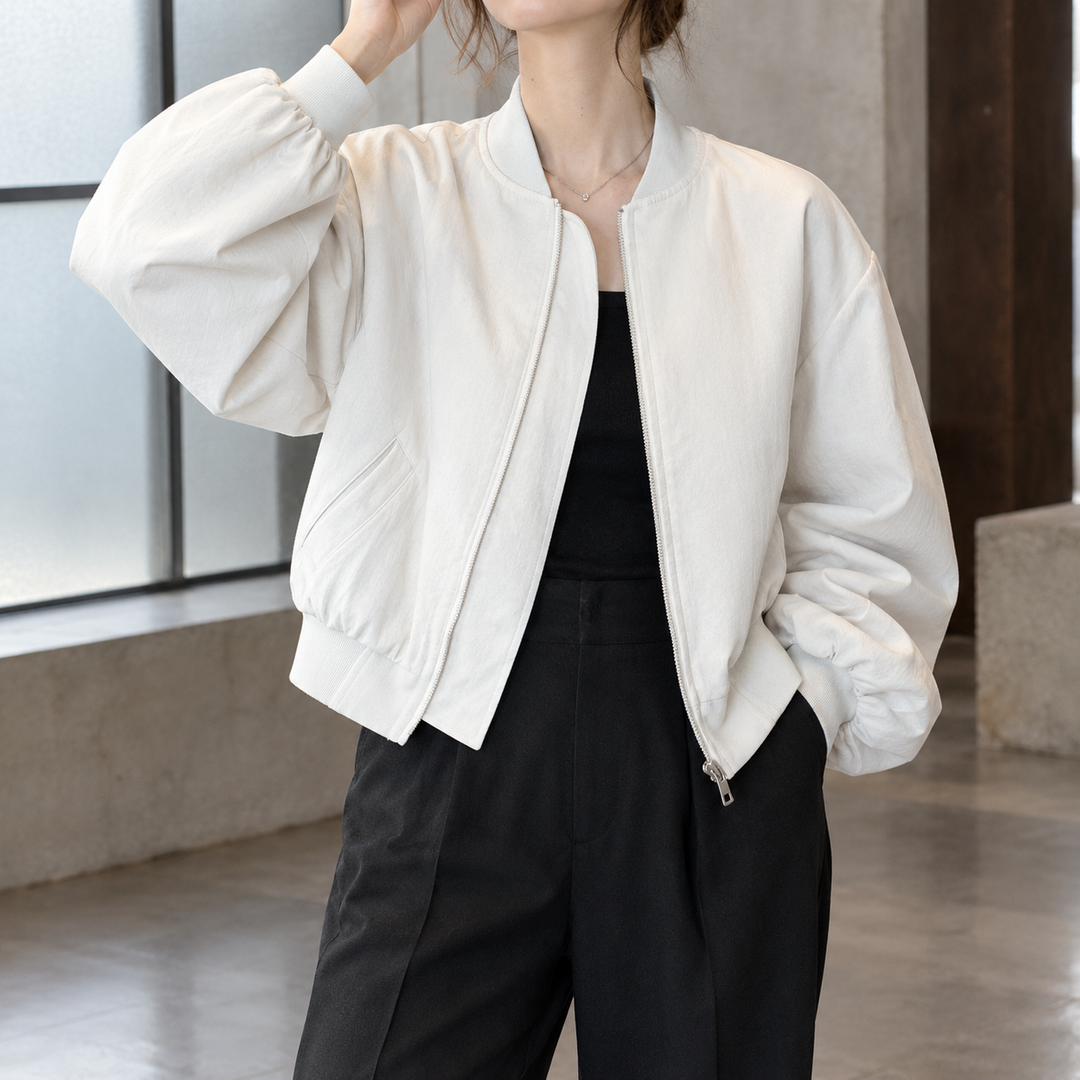 Tintagel women's cropped bomber jacket in White – front view