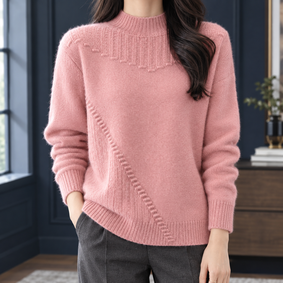 Women's Textured Yoke Mock Neck Jumper – Thora – Pink – front view