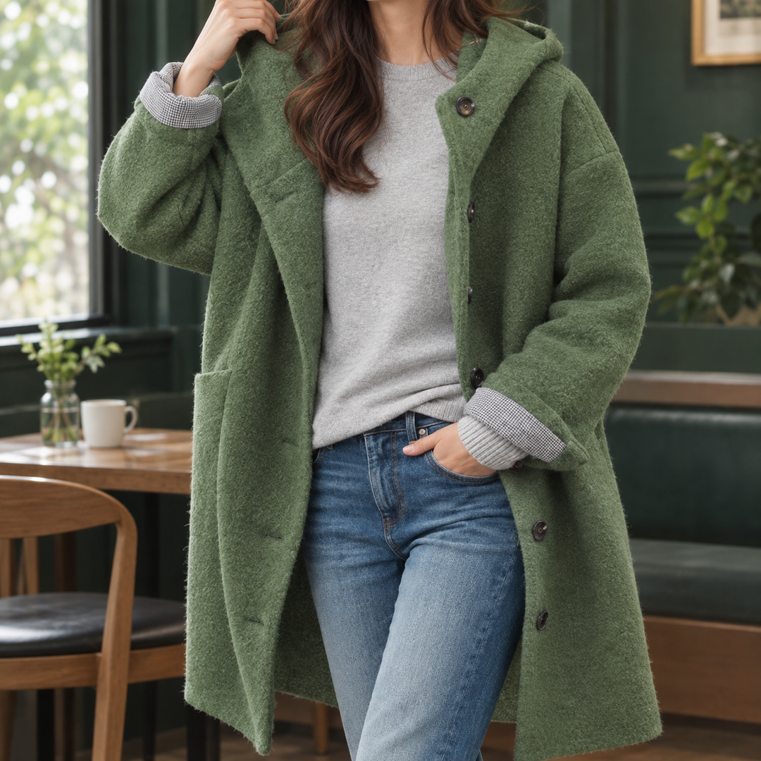 Cirencester women's hooded coat in Moss Green – front view