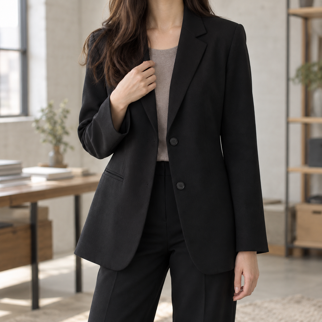 Southwold women's relaxed blazer in Black – front view