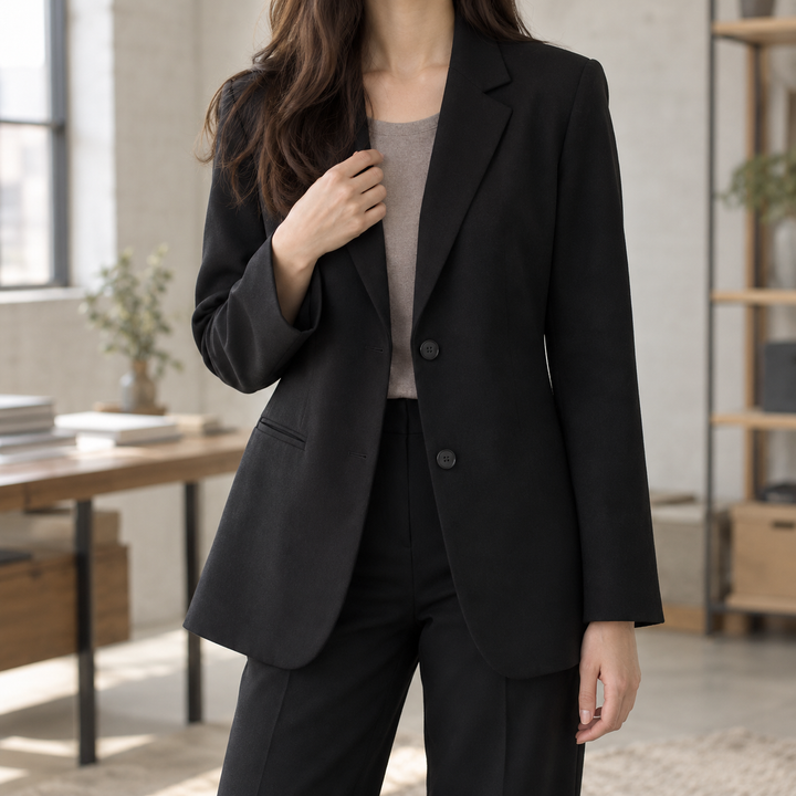 Southwold women's relaxed blazer in Black – front view