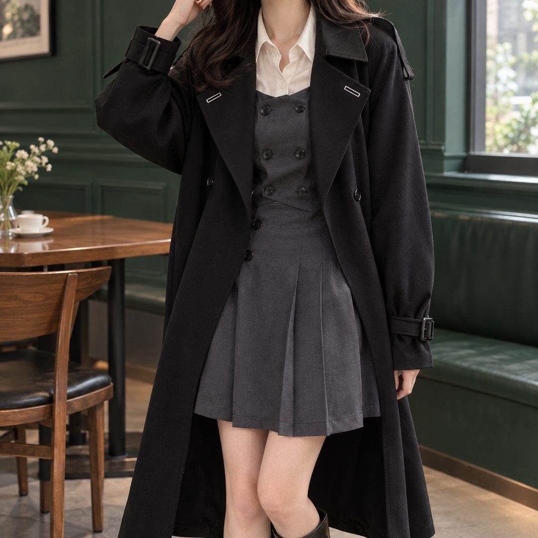 Stanhope women's trench coat in Black – front view