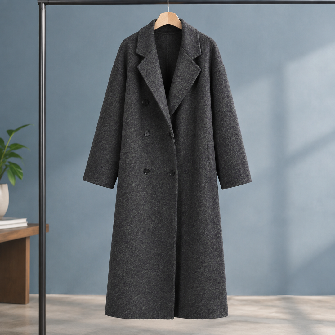 Ripon women's longline coat in Charcoal – front view