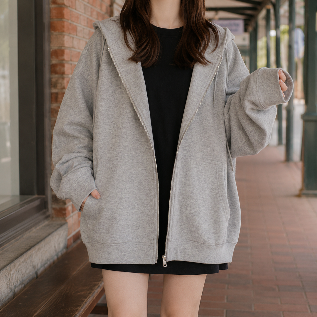 Elma - Women's zip-up hoodie in Grey – front view