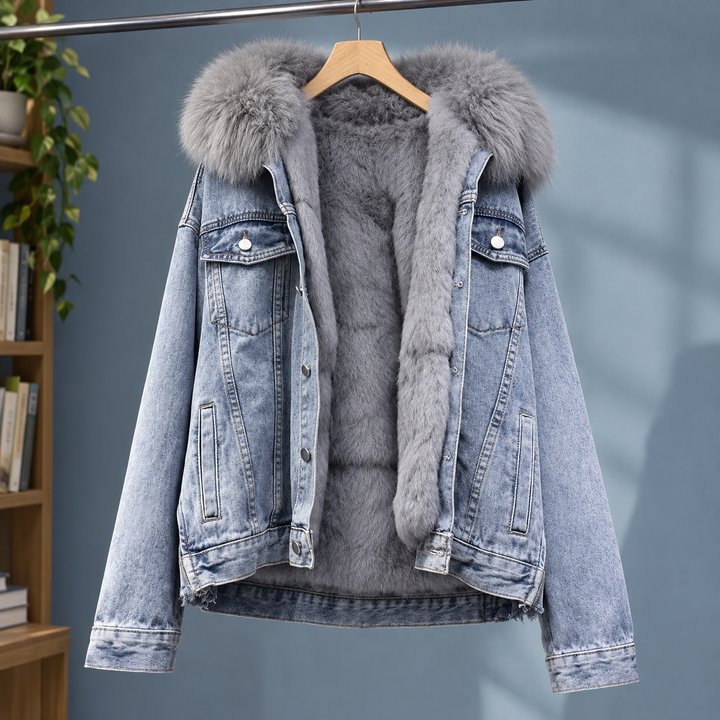 Nantwich women's hooded denim jacket in Blue – front view
