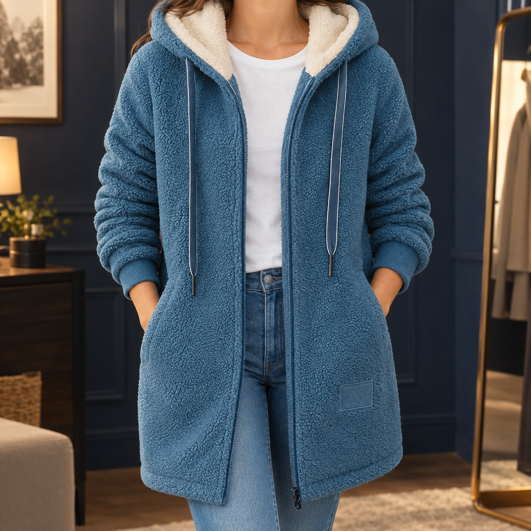 Helmsley women's hooded fleece jacket in Blue – front view