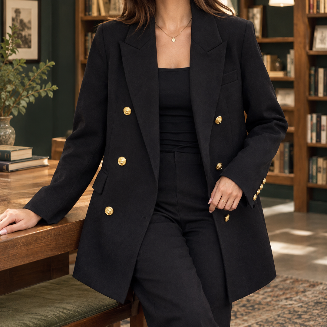 Rye women's double-breasted blazer in Black – front view