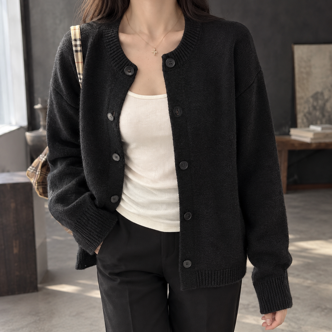 Women's relaxed cardigan Alfreda in Black – front view