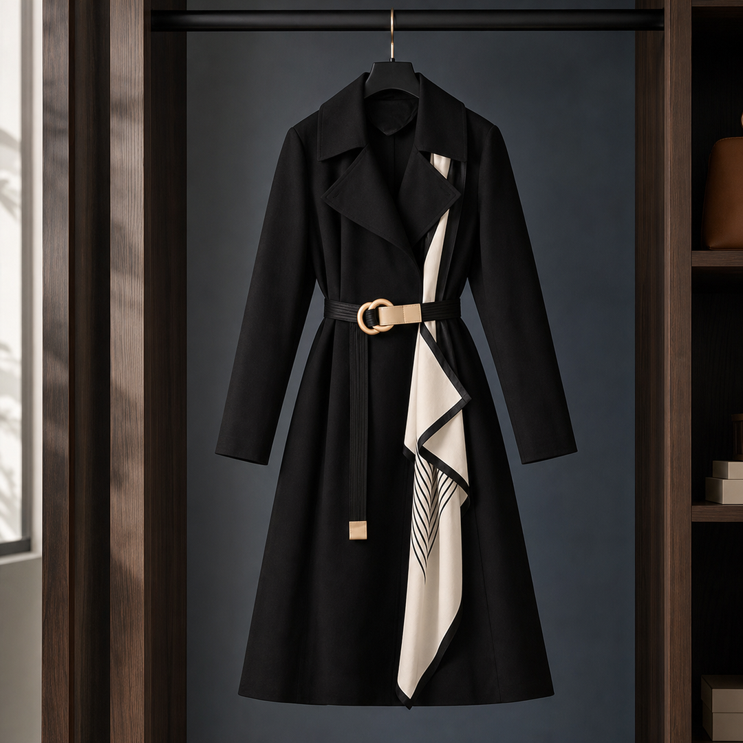 Blandford women's belted overcoat in Black – front view