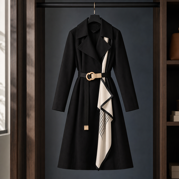 Blandford women's belted overcoat in Black – front view