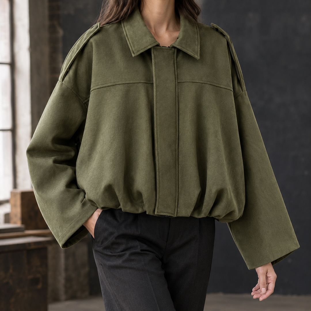 Maldon - Women's oversized bomber jacket in Olive Green – front view