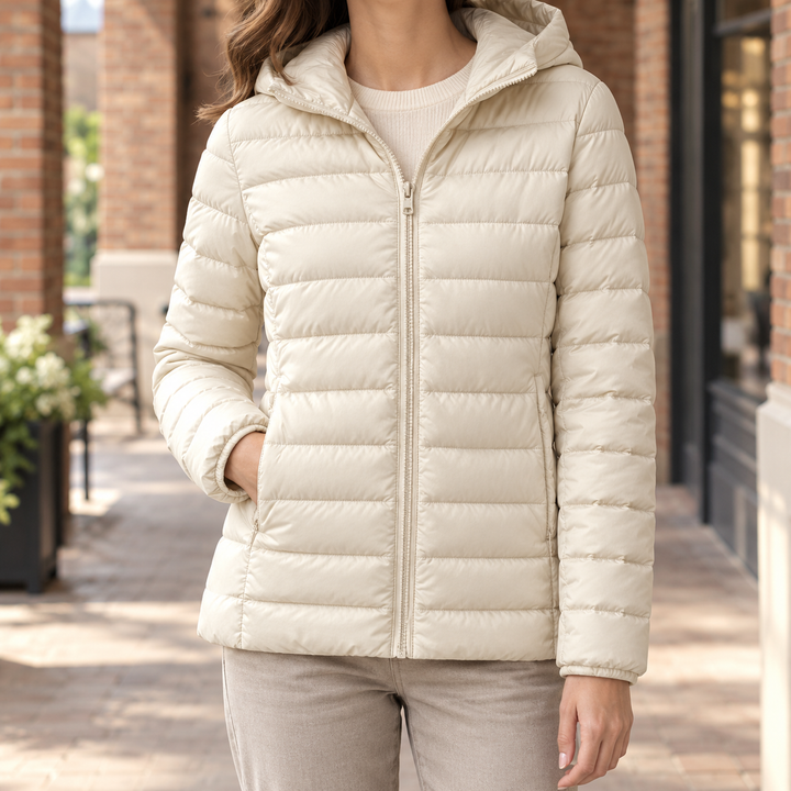 Goring women's puffer jacket in Cream – front view