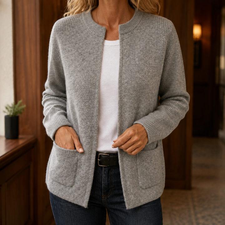 Aldith - Women's zip-through cardigan in Grey – front view