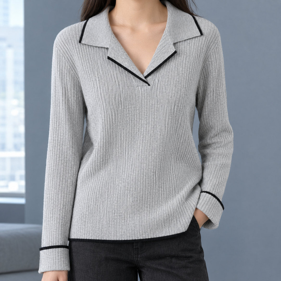 Women's polo collar jumper Morven in Grey – front view