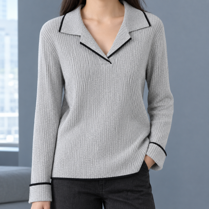 Women's polo collar jumper Morven in Grey – front view
