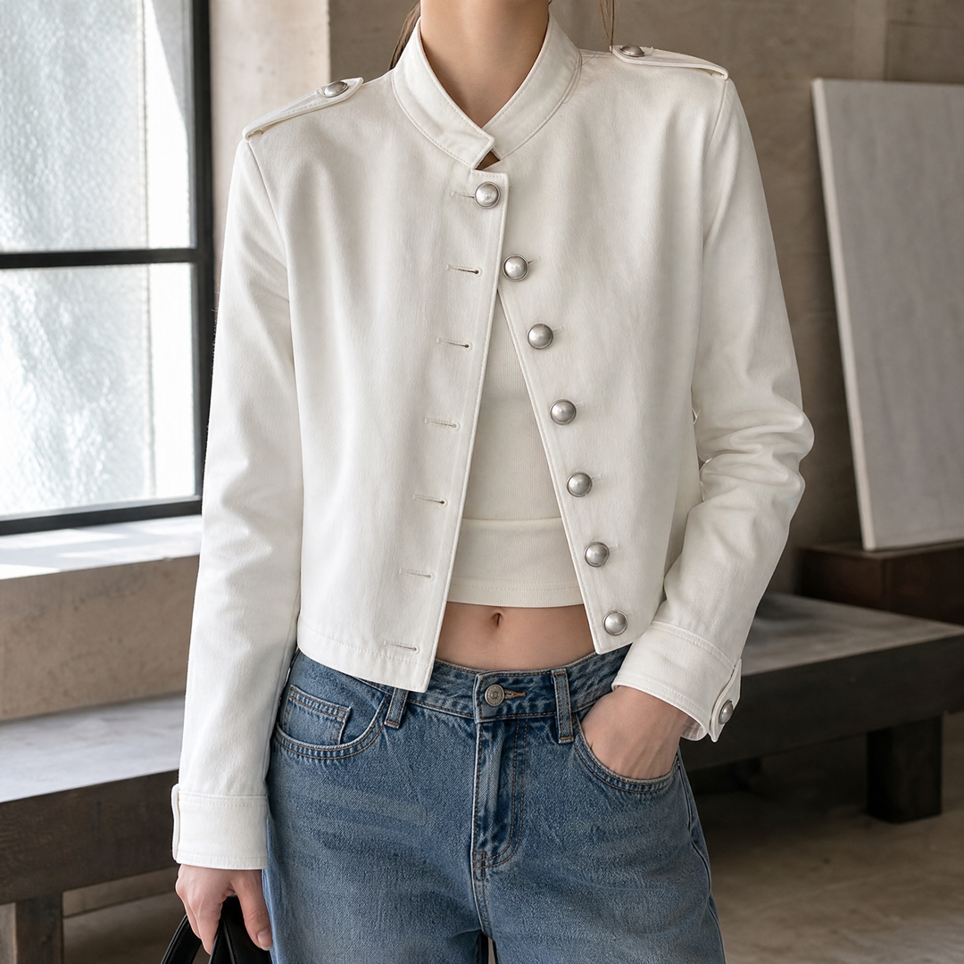 Harlech women's military jacket in White – front view