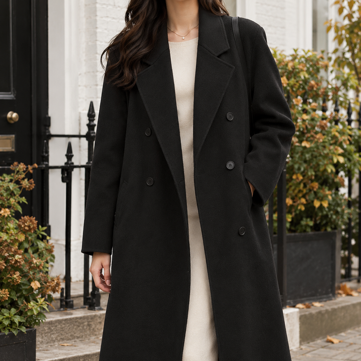 Portmeirion women's longline overcoat in Black – front view