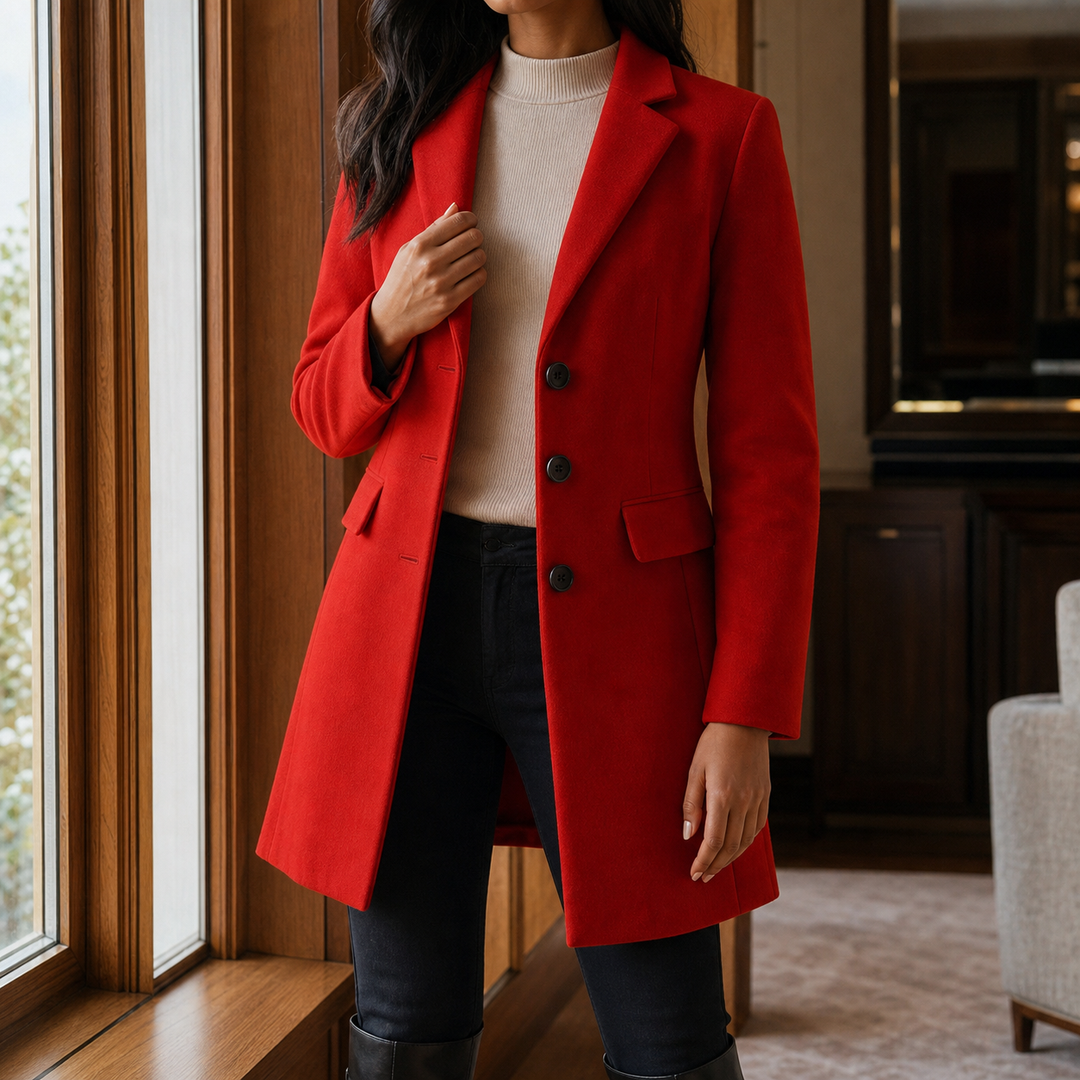 Women's Tailored Wool-Look Coat with Notch Lapels – Appleby – Red – front view