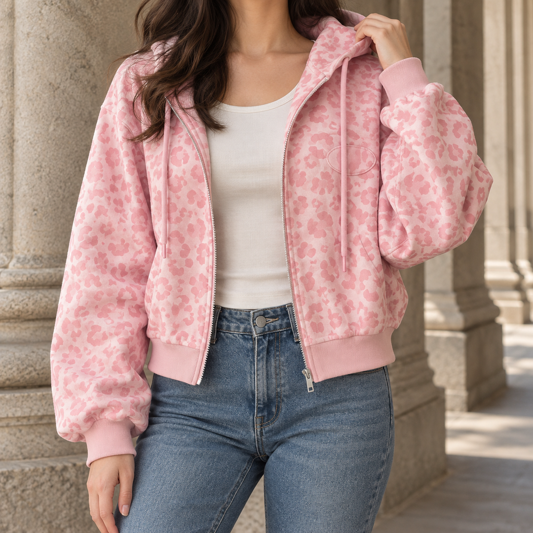 Shaftesbury women's cropped zip jacket in Pink – front view