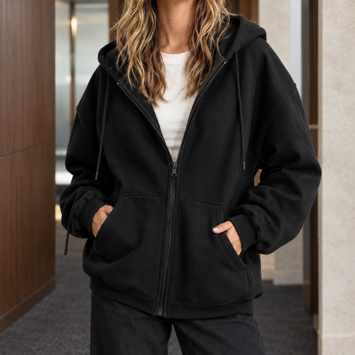 Women's zip-up hoodie Sheila in Black – front view